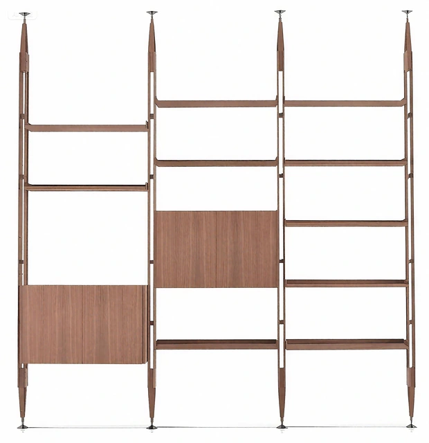 Open timber shelving with a slender vertical frame from the FS workshop catalogue